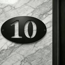 5 Sizes Available! Customized Modern Metal Oval House Number Plate - Black House Number And Address Plate - Metal House Number Sign - Black - View 5