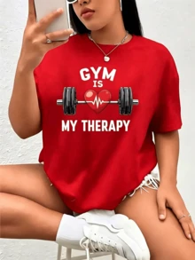 El gimnasio es mi terapia.Camiseta de talla grande para mujer, 100% divertida, de manga corta y estampada.Camisetas de algodón básicas para mujer, blusas Y2K, gimnasio, fitness, casual. - Blanco - Ver 4