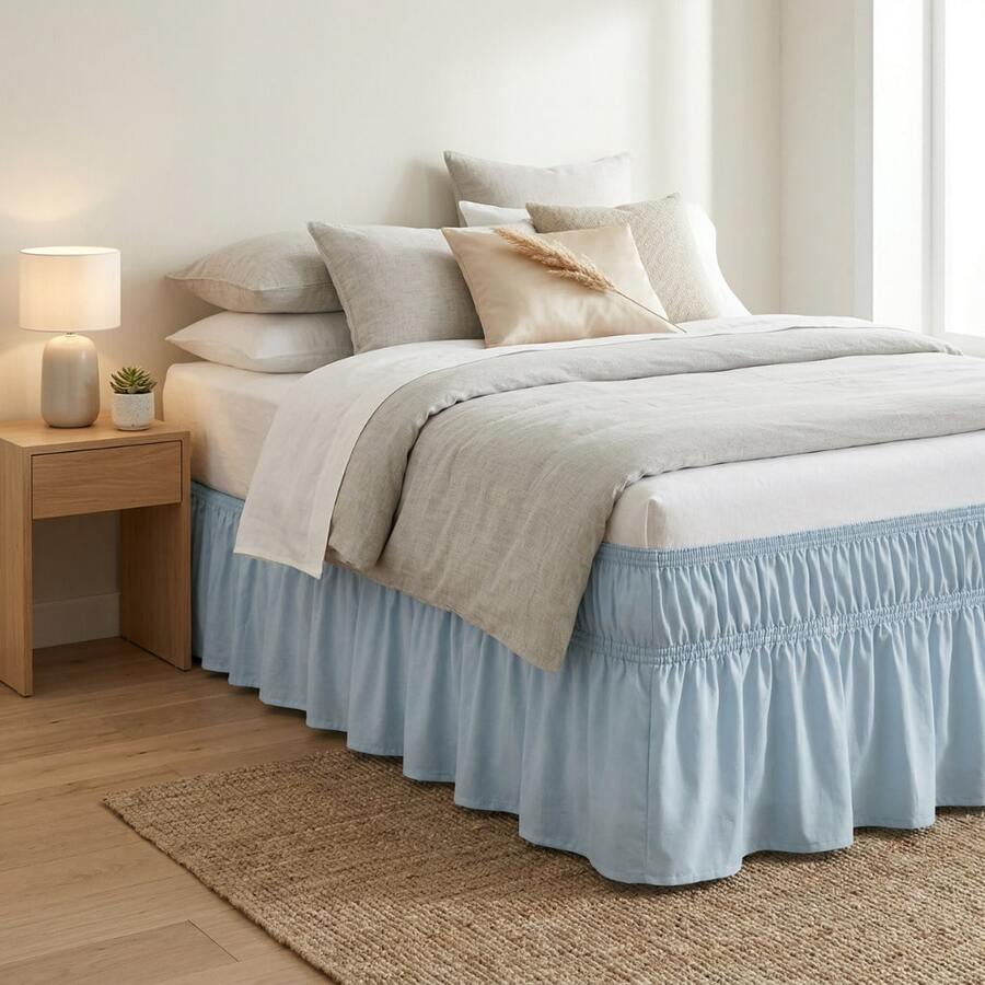 Bed Skirt For Box Spring Bed With 2 Elastic Bands. Delicate, High Quality, Perfect Fit, Elegant, Durable. Available In Various Sizes. - Baby Blue - View 1