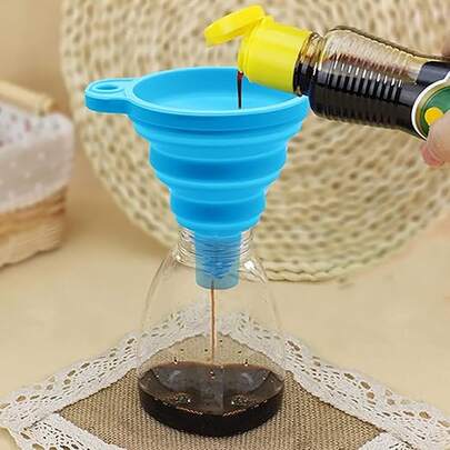 2-Pack Blue Foldable Silicone Funnel With Hanging Hole, Reusable Easy To Clean Transfer Funnel For Liquid & Granule Bottling, Kitchen Camping Household Tool