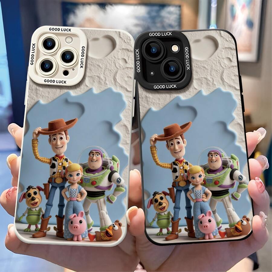 Disney Toy Story Phone Case, Kawaii 3D Inflatable Plush Effect Full Squad Print With Woody, Buzz Lightyear, Slinky Dog, Hamm & Rex, "GOOD LUCK" Camera Lens Border, Shockproof TPU Protective Back Cover For IPhone 17, 16, 15, 14, 13, 12, And 11 Pro ,Galaxy S22 ,S23,S24,S25 Models.. A Fun Gift For Family, Friends, Birthdays, Holidays, And Special Occasions. - Black - View 1