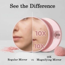 1Pc Portable 10X Magnifying Makeup Mirror With Suction Cup For Precision Makeup Blackhead Extraction Face Cleansing Eye Makeup Tool Vanity Accessories Beauty Travel Must Haves Cheap Items Gifts For Women - 粉色 - 查看 2