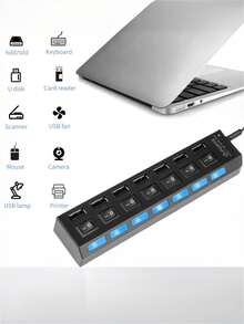 USB 2.0 Hub 4/7 Ports With LED & Individual Switches, 5V 1A Charger, USB Expansion Dock For Computer, Tablet, Laptop - View 3