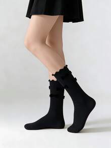半双装 春夏甜美简约百搭蝴蝶结荷叶边中筒袜 - 彩色 - 查看 13