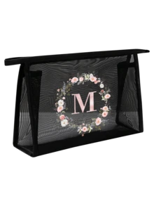 Sac cosmétique en maille noire, sac organisateur de maquillage en maille transparente avec motif floral rose et lettres, sac de voyage multifonctionnel portable, sac organisateur de chargeur, sac organisateur de rouge à lèvres et de soins de la peau, sac organisateur de toilette pour la natation et la maison, sac de toilette de voyage, sac organisateur de maquillage, essentiel pour les vacances à la plage, les fournitures scolaires, les essentiels de voyage, le dortoir universitaire et la salle de bain pour la rentrée scolaire - Multicolore - Voir 17