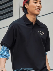 CAMEL CROWN Men's Quick-Dry Retro Style Moisture-Wicking, Anti-UV, Anti-Bacterial Washable Short Sleeve Polo Shirt For Summer - Phantom Black - View 2