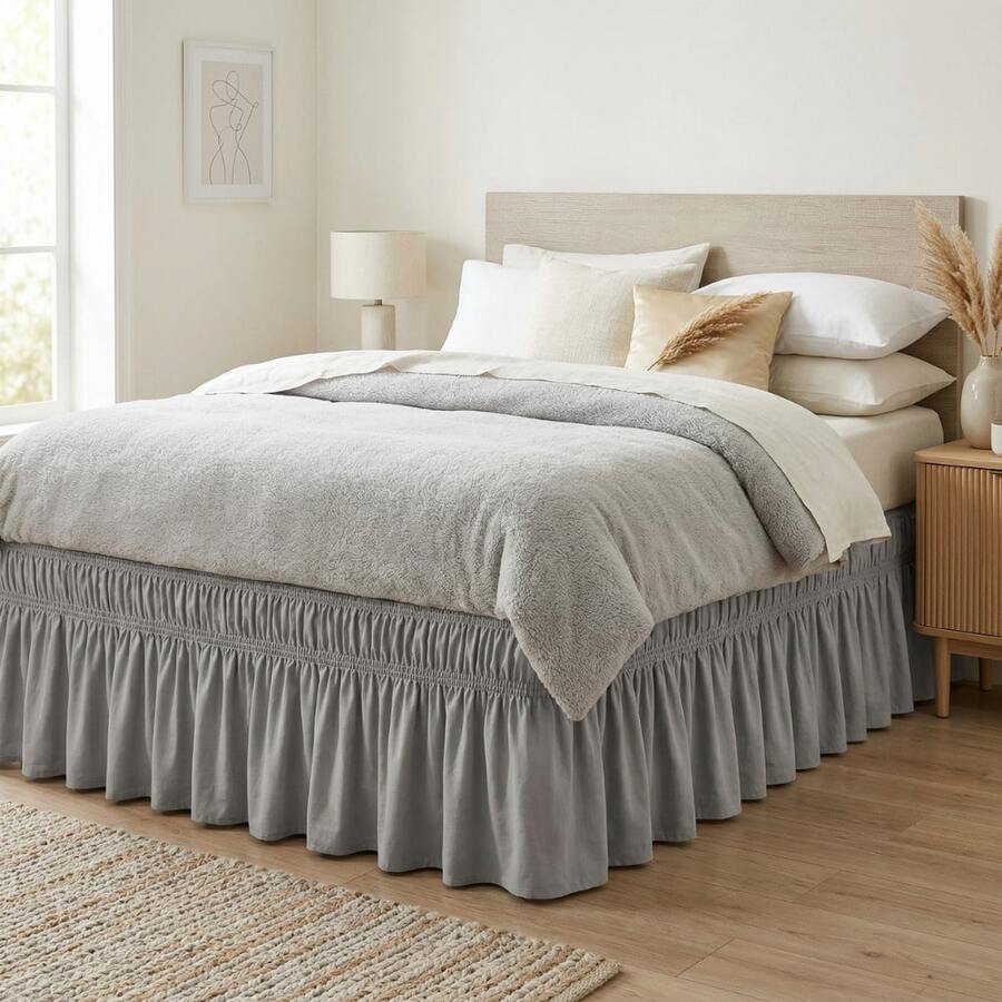 Bed Skirt For Box Spring Bed With 2 Elastic Bands. Delicate, High Quality, Perfect Fit, Elegant, Durable. Available In Various Sizes. - Grey - View 1