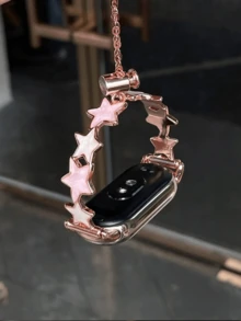 1条女士夏季度假风多功能闪亮钻石链条表带，适用于Band 8 Pro/9 Pro、8/8 NFC/9/9 NFC/10/10 NFC、Watch4/Watch5 - 玫瑰金 - 查看 3