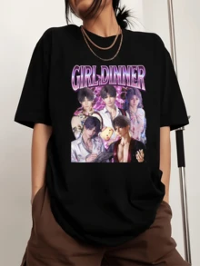 Rafayel Love And Deepspace Girl Dinner Crew Neck Sports T-Shirt With Print For Men, Short Sleeve - 黑色 - 查看 1