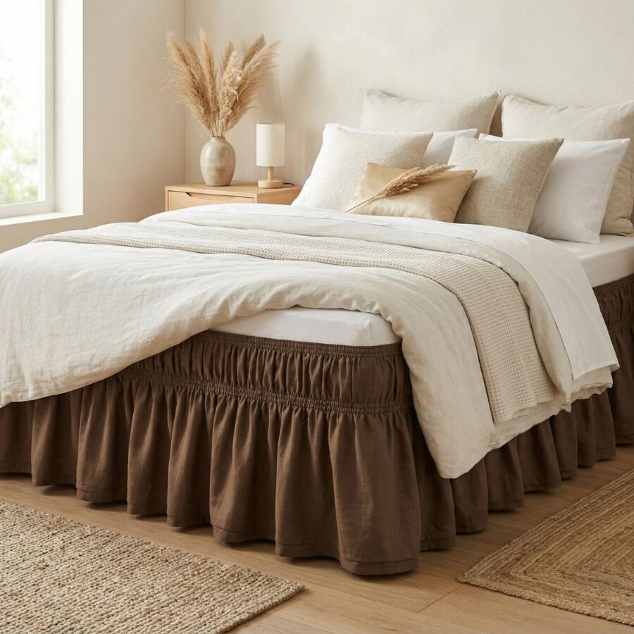 Bed Skirt For Box Spring Bed With 2 Elastic Bands. Delicate, High Quality, Perfect Fit, Elegant, Durable. Available In Various Sizes. - Rust Brown - View 1