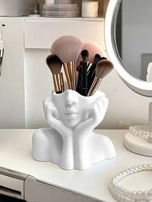 1 Stück Blumentopf in Form eines menschlichen Gesichts, Make-up-Pinselhalter, künstlerischer Harz-Organizer in Form eines Gesichts für Pinsel, Stifte und Schreibwaren, kreativer Aufbewahrungsbehälter für den Schminktisch mit abstraktem Skulpturendesign für Schlafzimmer, Badezimmer und Schreibtischdekoration, Heimdekoration - Mehrfarbig - Übersicht 2