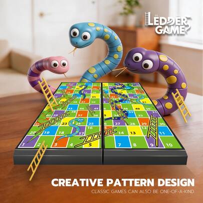 Snakes And Ladders Foldable Portable Game Set, Chess Game Set, Board Game For Travel, Family & Holiday Parties Entertainment