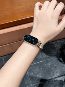 1 dây đeo đồng hồ bằng da bóng họa tiết tre, tương thích với Mi Band 8 Pro/9 Pro, Mi Band 3/4/5/6/7, 8/8 NFC/9/9 NFC/10/10 NFC, Watch4/Watch5, phong cách nghỉ hè. - màu đen - Xem 7