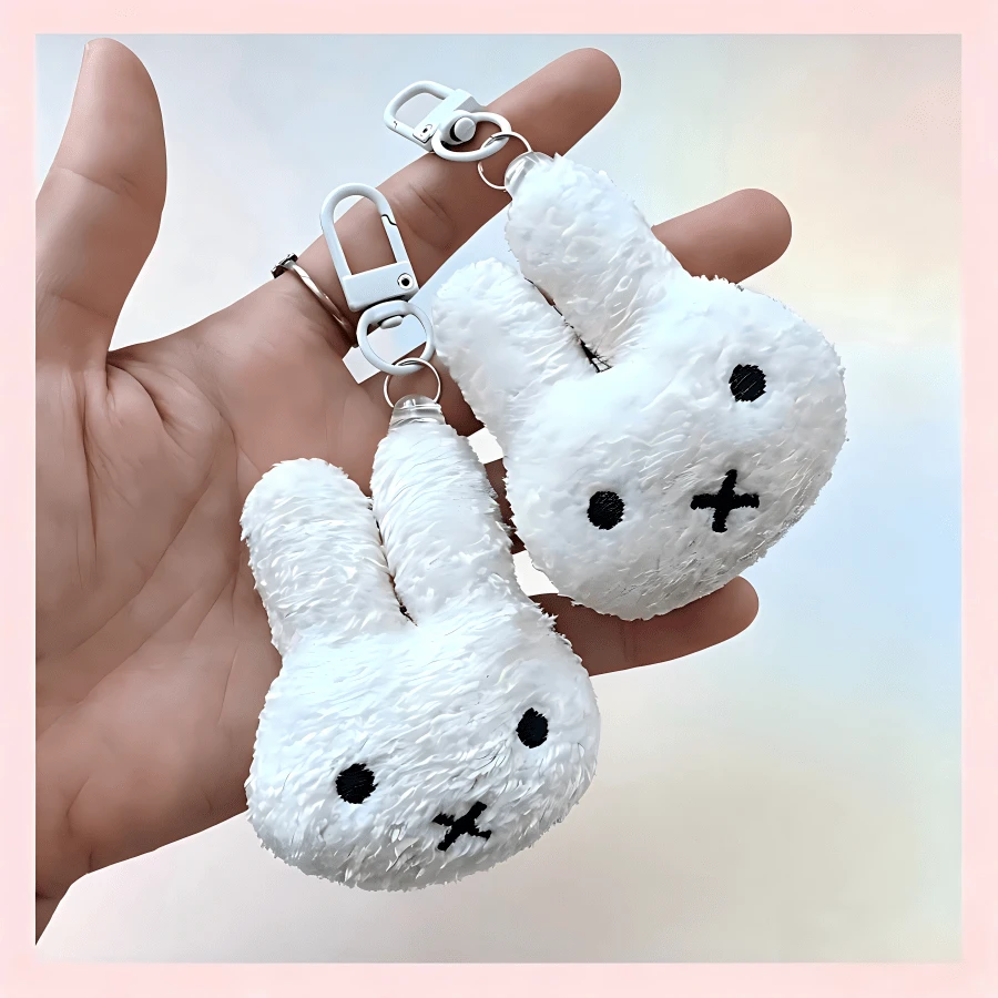 MIFFY 1个米菲毛绒头钥匙扣，可爱包包挂饰，适用于帆布手提包、牛仔布包、单肩包，是理想的生日、返校、毕业礼物 - 彩色 - 查看 1