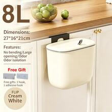 No Drill Hanging Kitchen Trash Can With Lid, Space-Saving Pull-Out Kitchen Sink Food Waste Collector, Waterproof Durable Kitchen Storage Box, Suitable For Home, Bathroom, Office, Modern Beige Style Garbage Can, Essential Small Space Kitchen Item, Easy To Install On Door - Small - View 14