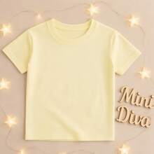 Children's And Youth T-Shirt 100% Premium Cotton, Personalized Unisex, Plain Blouse/Shirt - Màu vàng - Xem 3