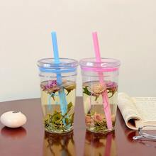 1pc Minimalist Cute Dog Line Design Plastic Straw Cup, Suitable For Student, Commute, Car Use, With Elegant Vibe - Plastic Cup With Straw - View 11