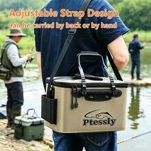 1pc Portable EVA Fishing Bag, Collapsible Fishing Bucket, Live Fish Box, Camping Water Container, Fishing Tackle Storage Bag, Multi-Functional Folding Fish Bucket Without Pump - Khaki - View 8