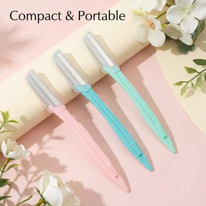 Conjunto de 12 lâminas portáteis para sobrancelhas, removedor de pelos faciais, ferramenta de dermaplaning para mulheres, barbeador facial para esfoliação, preparação para maquiagem e remoção de pelos finos.