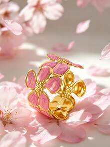 VceTd 1 pieza Brazalete de acero inoxidable con forma de plumeria esmaltada multicolor romántica, adecuado para que las mujeres lo usen en bodas o viajes, también como regalo del Día de San Valentín para los seres queridos - Amarillo Oro - Ver 10