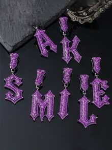 Dây chuyền chữ cái màu tím đính đá - Mặt dây chuyền chữ cái đầu tên tùy chỉnh với dây chuyền kiểu , trang sức hip hop dành cho nam giới. - Dây chuyền chữ Hip Hop - Xem 6