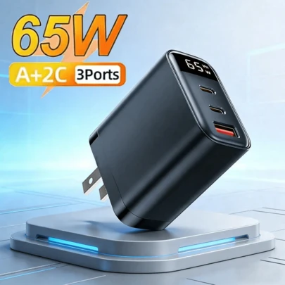 1个65W/45W/30W充电器，2个Type-C接口+1个USB Type-C接口，支持QC4.0快充，兼容 17 Pro Max/17 Pro/17/Air/16/15/14/13/12/11/XS/XR/8/7/6、S25/S24/S23/S22/S21/S20 Ultra Plus等机型，通用快充适配器
