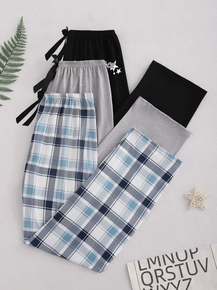 [Plaid Print Pajama Pants] 3-Pack Plaid Print Pajama Pants - Comfortable Elastic Waistband With Drawstring, Casual Long Lounge Pants For Home Relaxation - 混合色 - 查看 1