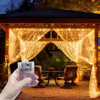 Glittering Wedding Party Decoration String Lights, Camping Decor, Yard Lights, Garden Lights, Christmas Halloween Decorative Fairy Lights, Birthday Party Decor, Romantic Atmosphere Bedroom Living Room Curtain Lights, Outdoor Patio Lights, Fairy Wreath Decor Lights, Date Night Proposal Lights, 8 Modes Battery Box Curtain Lights, Holiday Lights, Landscape Lighting
