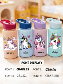 Customizable Name 500ml Kids Water Bottle With Straw Cartoon Unicorn Pattern For Girls Boys Back To School Leak-Proof Outdoor Sports Water Bottle - Multicolor - View 4