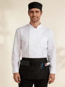1/2 Pcs Unisex Chef Hat & Kitchen Apron Set, Machine Washable Catering Uniform With 3 Pockets, Reusable Work Clothes For Servers In Kitchen, Hotel, Restaurant, Coffee Shop & Flower Shop - Multicolor - View 8