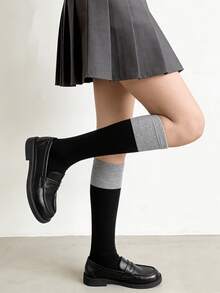 1/3 pares de calcetines de color block cómodos y versátiles hasta la rodilla, aptos para todas las estaciones - Multicolor - Ver 6