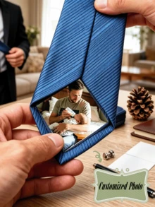 Personalized Photo Tie, Custom Image Hidden Pocket Tie For Men, Engraved Commemorative Gift For Husband, Boyfriend, Wedding Groom, Birthday, Anniversary, Elegant Classic Business Formal Tie With Hidden Photo Layer, Minimalist Design For Daily Office, Party, Ceremony Accessory, Thoughtful Commemorative Gift - Photo Tie - View 11