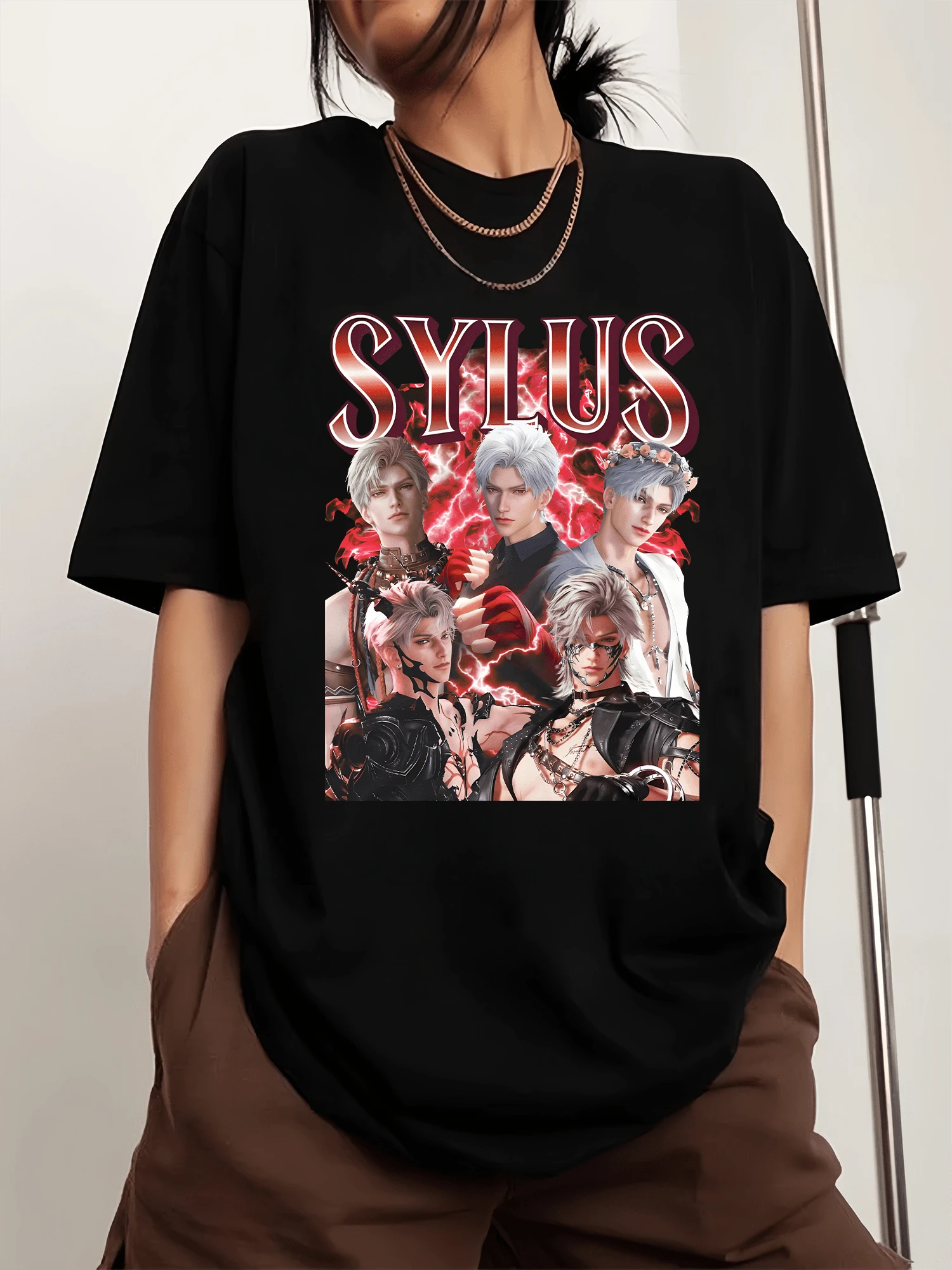 Sylus Love And Deepspace Men's Fashion T-Shirt With Round Neck And Print, Short Sleeves, For Sports. - Black - View 1