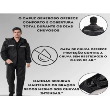 Unisex Adult Motorcycle Raincoat Full Set With Signal Strip And Hood - P.Qiu - Black - View 6