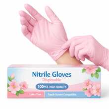 一次性粉色丁腈手套，无粉无乳胶手套，适用于美容院厨房清洁 - 淺粉紅色 - 查看 2