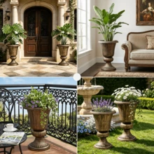 2 PCS 20" Urn Planters For Outdoor Plants, Large Decorative Front Porch Planters, Weatherproof Tall Plastic Flower Pots For Garden, Patio & Entryway Décor - 黃銅 - 查看 4