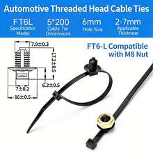 100 chiếc dây buộc cáp hình cây bằng nylon, đầu có gờ, màu đen, thích hợp cho lỗ đường kính 6.4-7.1mm và tấm dày 0.8-6mm, kẹp buộc chuyên dụng cho lỗ kim loại tấm động cơ ô tô. - FT6L sử dụng 4*150 - Xem 3