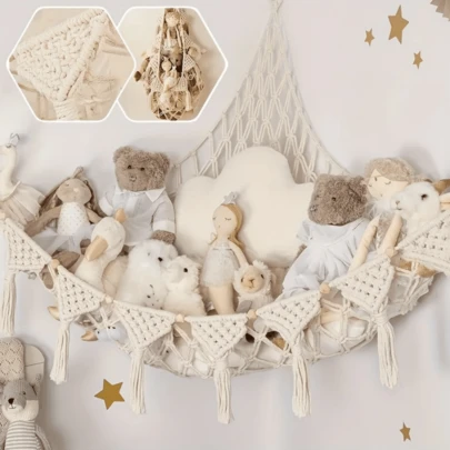 BDTGP 1 Plush Toy Storage Basket With Light - Extra Large Plush Toy Corner Organizer And Decoration - Cute Hanging Plush Net For Hanging Christmas, Halloween, Thanksgiving Plush Toys And Gifts, Teen Daycare Bedroom Decoration
