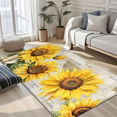 1pc Non-Slip Sunflower Pattern Kitchen Mat, Suitable For Entryway, Living Room, Laundry Room, Bathroom, Spring/Summer Decor, Applicable For Living Room, Bedroom, Kitchen, Bathtub/Shower Area, Bathroom Decor Mat, Washable, Absorbent Bathroom Floor Mat