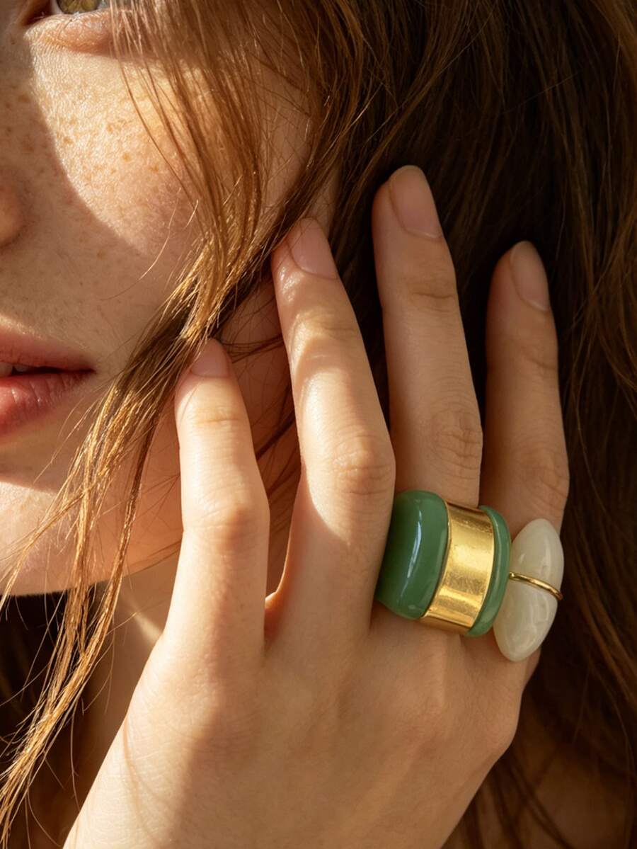 极简几何设计开口可调节戒指，独特优雅的女士风格 - 幾何戒指 - 查看 1