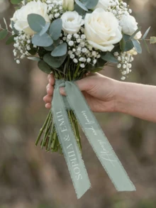 Personalized Bride Bouquet Ribbon With Name, Wedding Bouquet Ribbon, Customized Text Ribbon, Tulle Wedding Custom Letter Ribbon, Personalized Bride Bouquet Ribbon - Multicolor - View 2