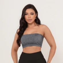 Top Faixa Tomara Que Caia Forrado Sutiã Esportivo Moda Fitness Casual - Cinza - Visão 2