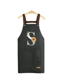 Fun Kitchen Accessories Sleeveless Apron, Printed With Floral Sunflower Daisy Letter A-Z Patterns, Kitchen Tools Cooking Sleeveless Thickened Neutral Style, Kitchen Supplies, Black Waterproof Oil-Resistant Adjustable Kitchen Cooking Apron - A - View 18