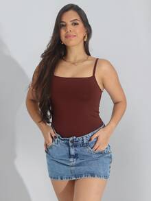 Kit 3 Women's Bodysuit Thin Strap Tank Top Casual Suplex Double Forddo - Negro/Chocolate/Desnudo - Ver 8