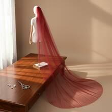 1pc Long Burgundy Bridal Veil, Shiny, Suitable For Wedding Dress, Evening Gowns, Parties - Multicolor - View 7