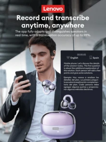 Lenovo 联想 LE302 AI 翻译蓝牙耳机，夹式开放式环绕声，高品质音频，低延迟，音乐和游戏，定向音频，ENC 降噪，清晰通话，适用于智能手机和电脑的无线耳机 - 查看 3