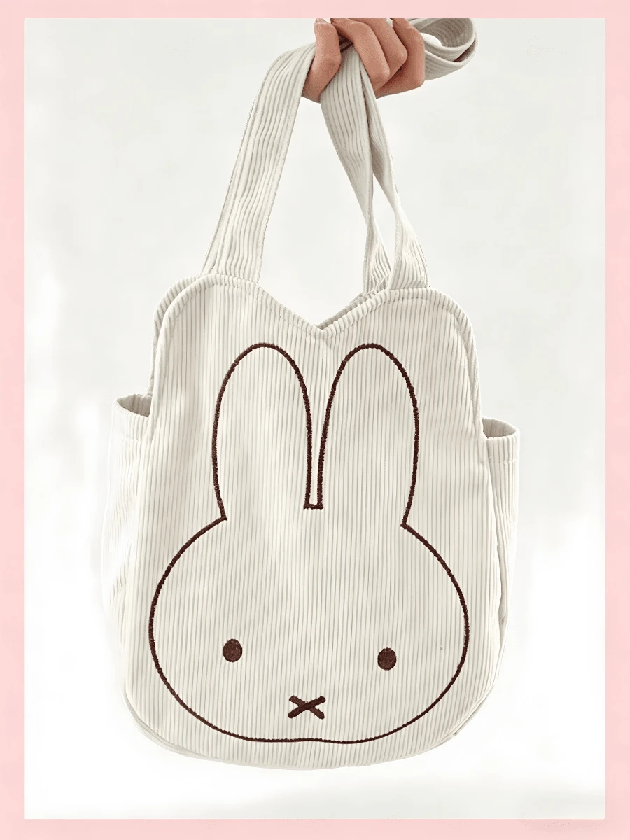 1 chiếc túi tote nhung kẻ Miffy, túi đeo vai tai thỏ dung tích lớn, thích hợp cho đi làm, du lịch, đi học, quà tặng lý tưởng cho sinh nhật, tựu trường, tốt nghiệp. - Nhiều màu - Xem 1