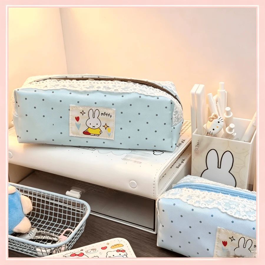 Bộ 1 túi đựng mỹ phẩm ren chấm bi Miffy, túi đựng văn phòng phẩm dễ thương, hộp đựng bút chì, hộp đựng đồ trang điểm di động, thích hợp cho trường học, văn phòng, du lịch, làm quà tặng. - Nhiều màu - Xem 1