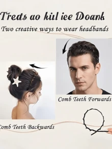 U-Shaped Reversible Korean Style Tooth Comb Headband, Boosts Top Of Head To Slim The Face, Non-Slip Tooth Hair Hoop, Unisex Versatile Hair Accessory, Simple Daily Hairband For Face Washing, Comfortable Non-Slip Styling Tool - Multicolor - View 2