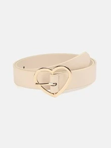 1pc Solid Color Casual PU (Polyurethane) Decorative Belt For Women, Heart-Shaped Buckle, Suitable For Daily Wear - A - View 17